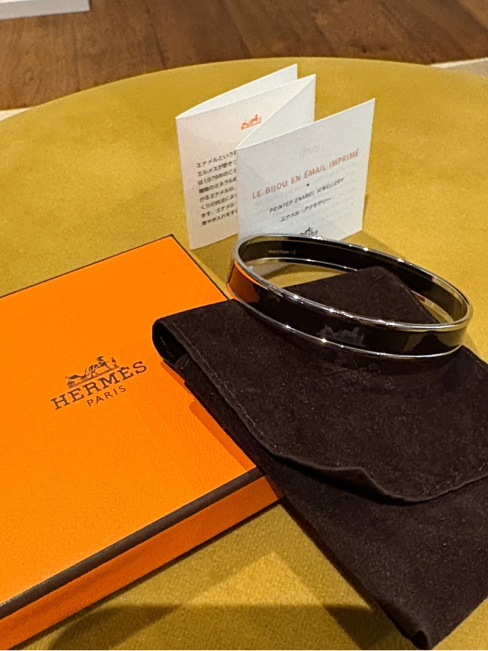Hermès Calèche Narrow Enamel Bangle.